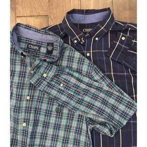 Lot Of 2 Chaps Plaid‎ Shirts Stretch Easy care Long Sleeve Men's Size Large Blue